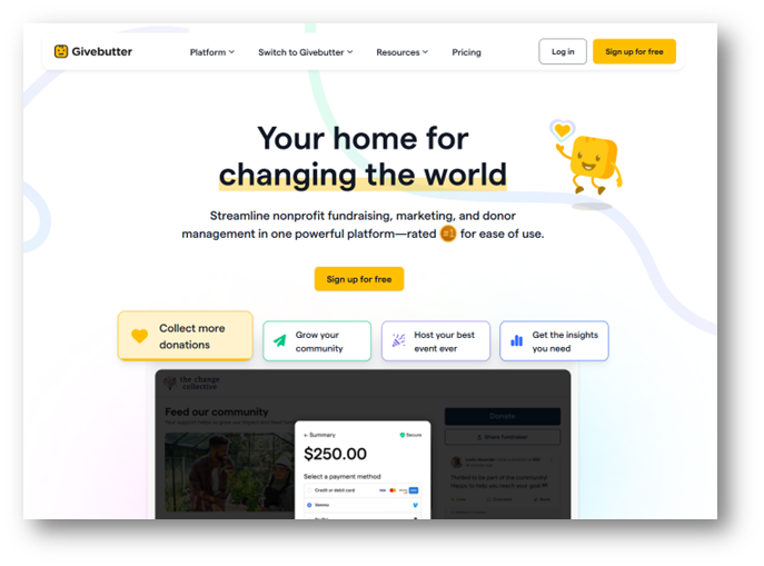 5. Givebutter home page