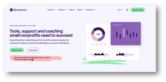 A screenshot of Network for Good's website homepage