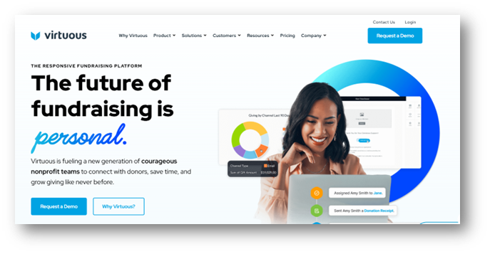 A screenshot of Virtuous website homepage