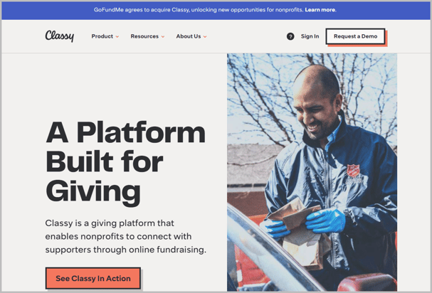 Explore Classy, one of the best nonprofit CRMs for building a website with their e-commerce and form creation tools.