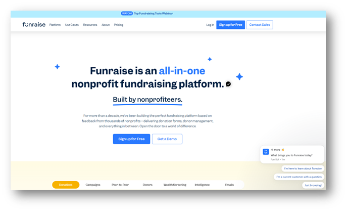 Funraise home page