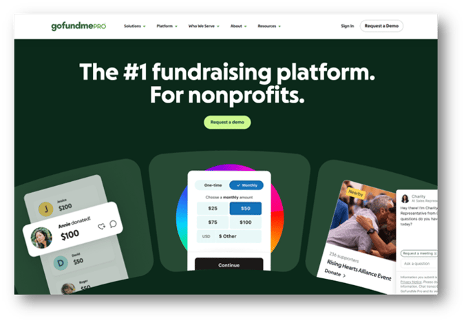 Gofund me pro and classy home page