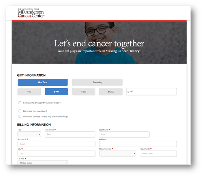 MDAnderson donation form