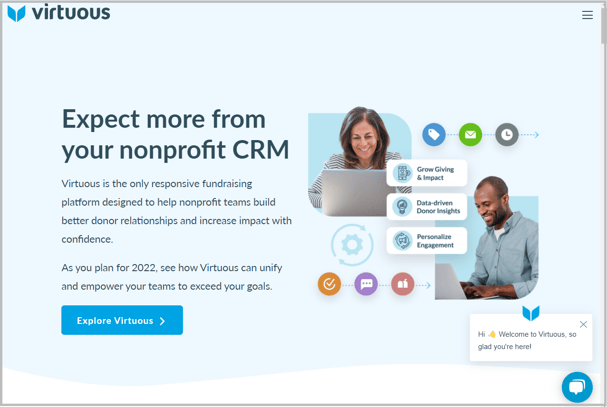 Suggested alt text: Explore Virtuous, one of the best nonprofit CRMs that continually updates their software to ensure it meets users’ needs.
