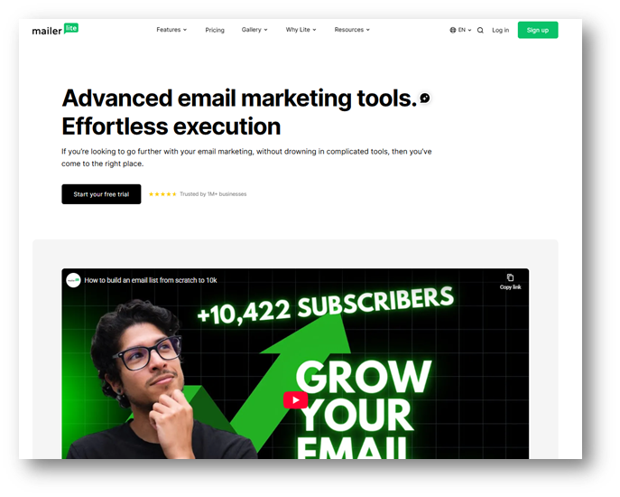 mailerlite home page