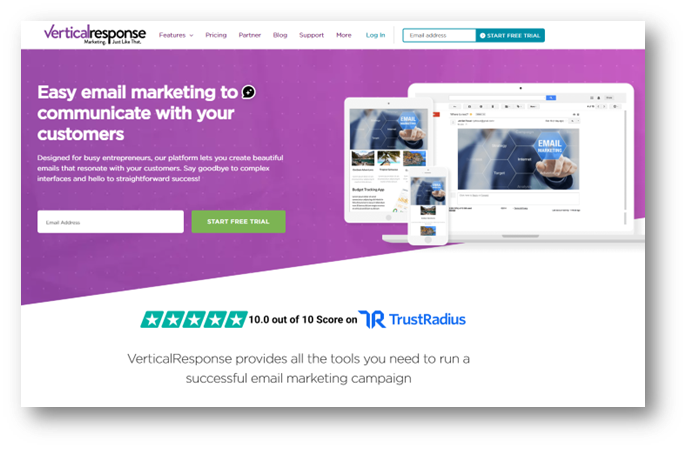 vertical response home page