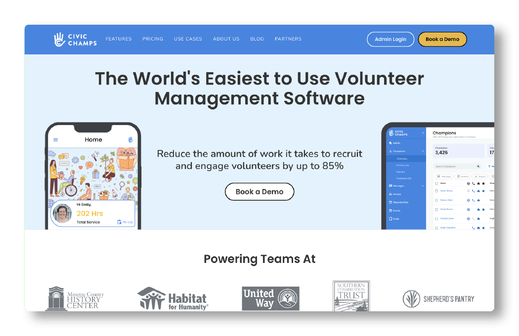 Civic Champs, a volunteer management solution.