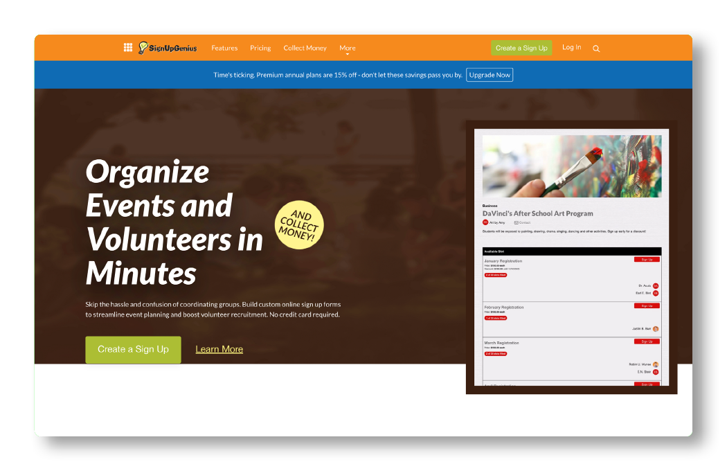 SignUpGenius, a volunteer management solution.