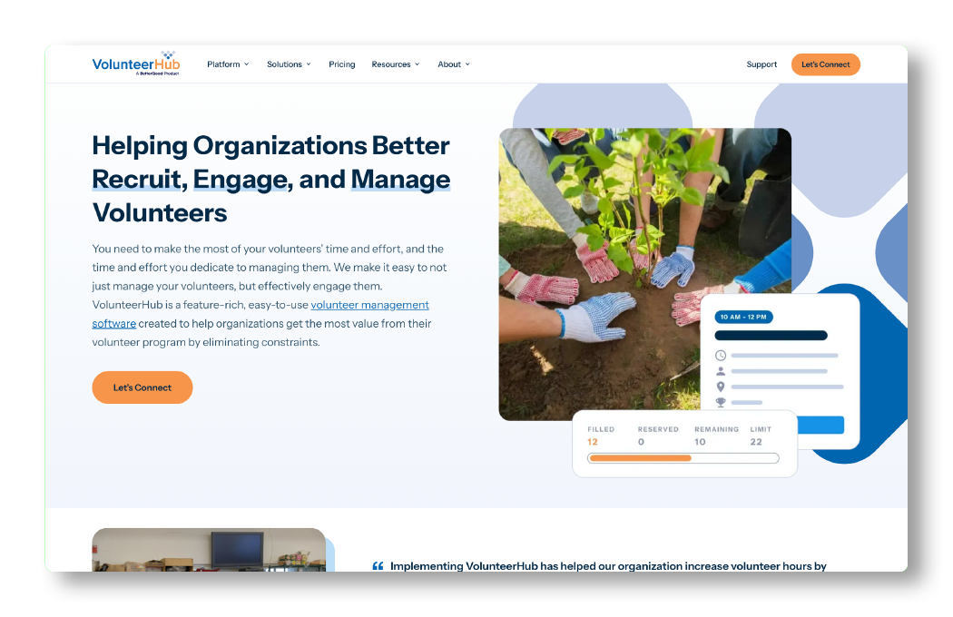 VolunteerHub, a volunteer management solution.